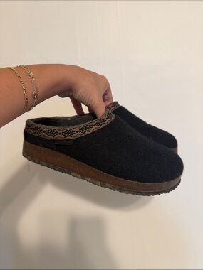 Black Felt Slip-On Clog with Decorative Trim